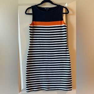 Brooks Brothers Navy and Orange Striped Sleeveless 100% Cotton Dress Size Small